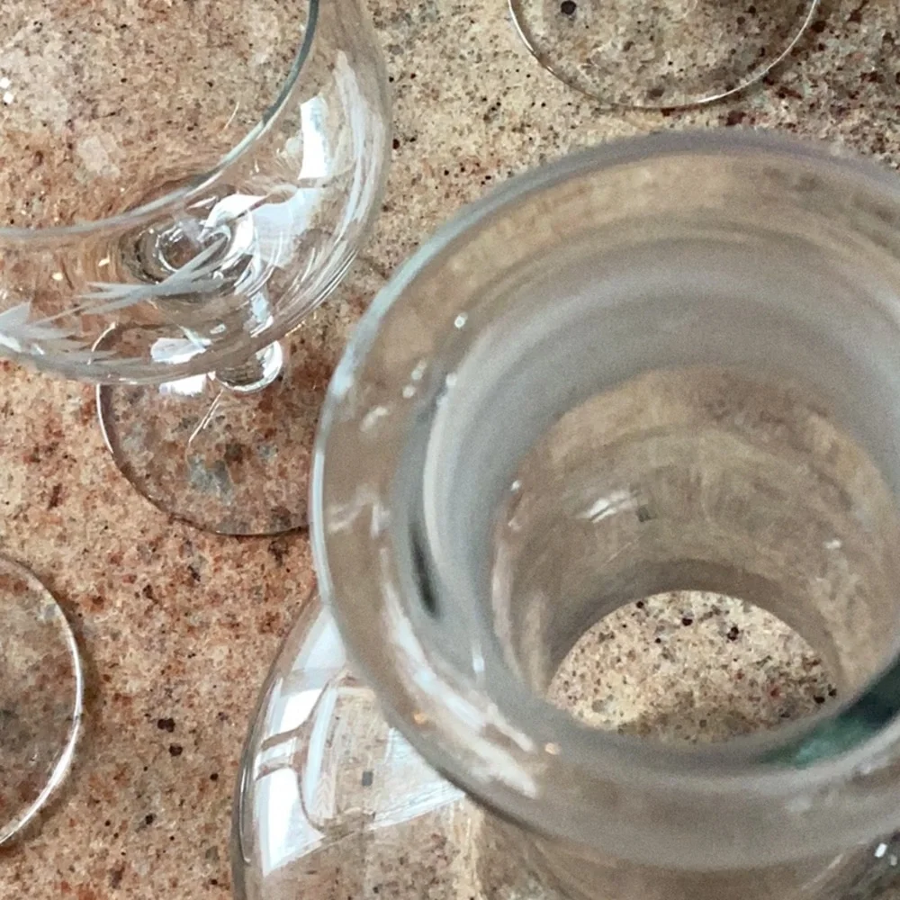 Vintage etched decanter with glasses